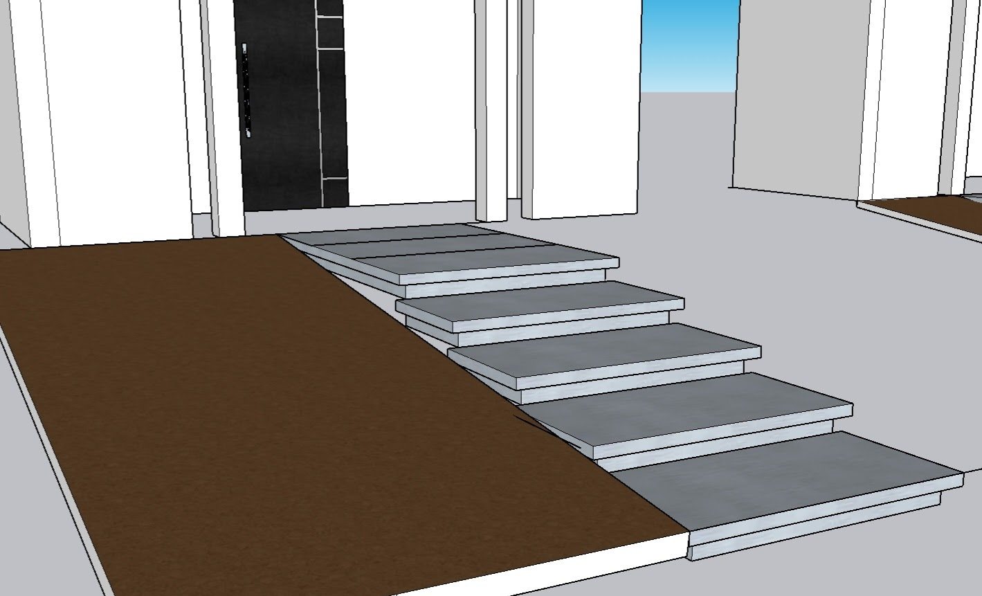 A three-dimensional study explores the proportions of a stepped entrance.
